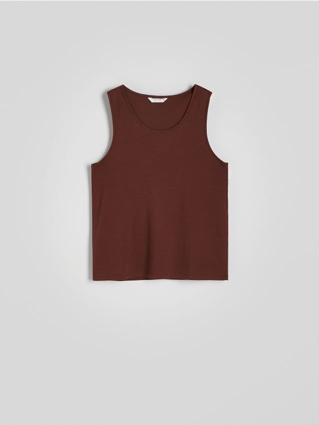 Reserved - Bawełniany tank top - ciemnobrązowy