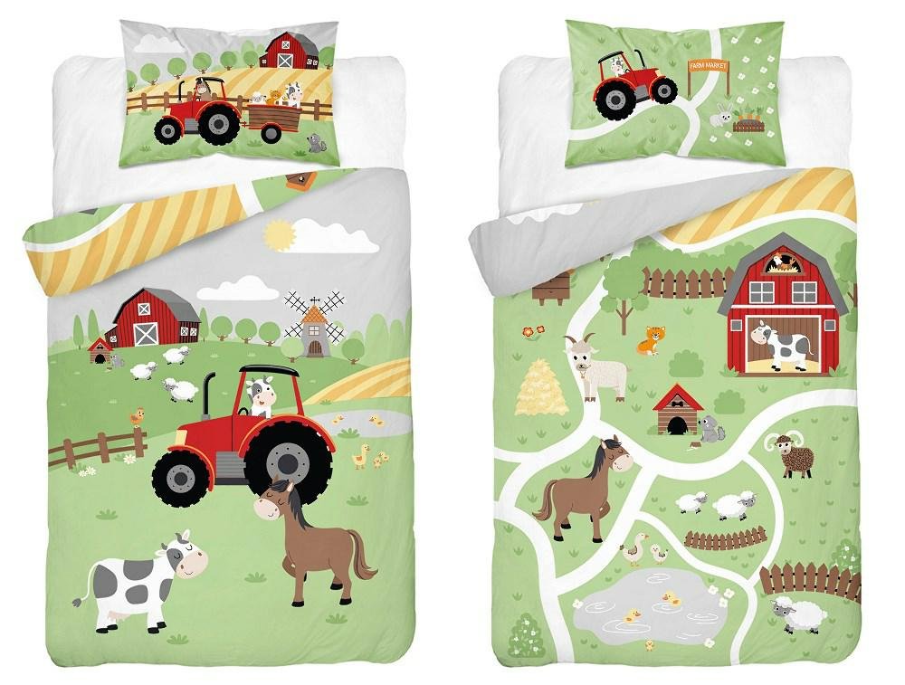 Pościel 100x135 Farma zielona traktor czerwony Mayamoo