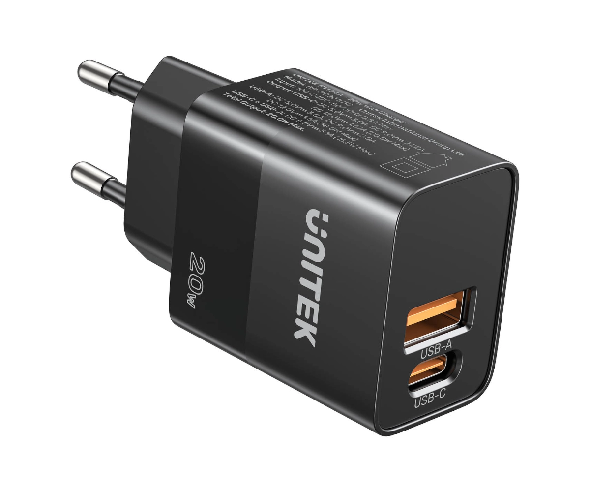 Unitek P1124ABK01-EU 1xUSB-C 1xUSB-A PD 20W Czarna