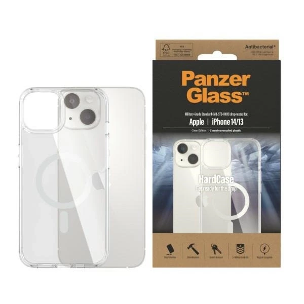 Etui PanzerGlass HardCase z MagSafe antybakteryjne z certyfikatem Military Grade na iPhone 14 / 15 / 13 - przezroczyste