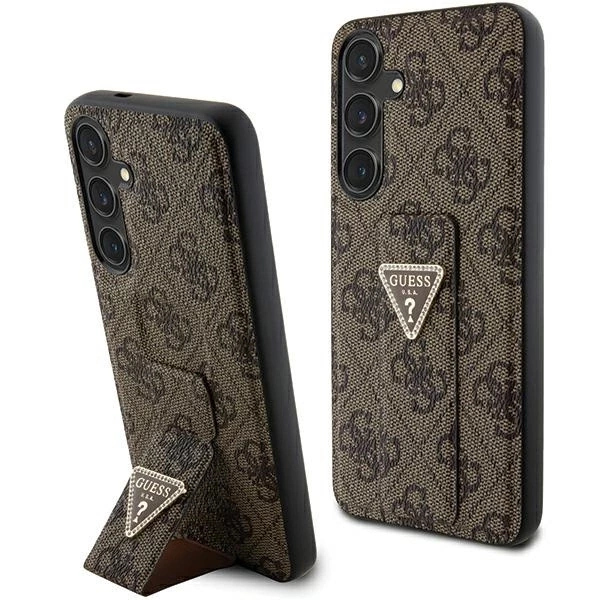 Etui Guess Grip Stand 4G Triangle Strass na Samsung Galaxy S24+ - brązowe