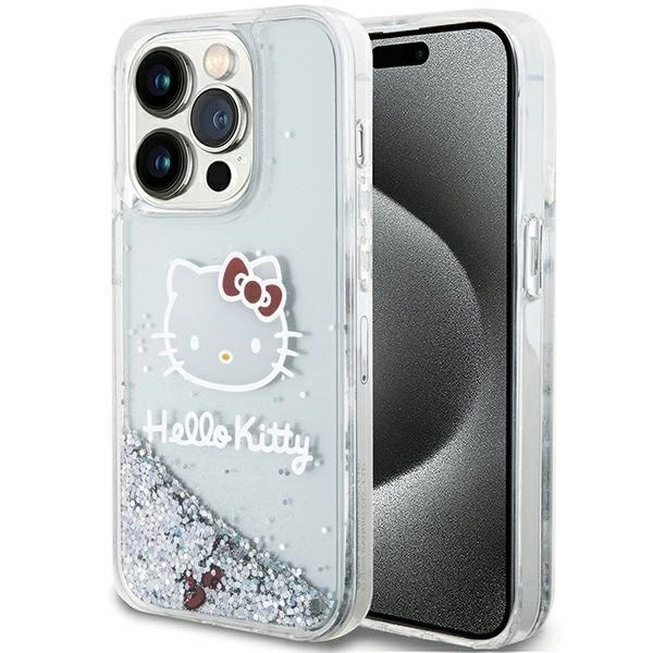 Etui Hello Kitty Liquid Glitter Charms Kitty Head na iPhone 13 Pro / 13 - srebrne