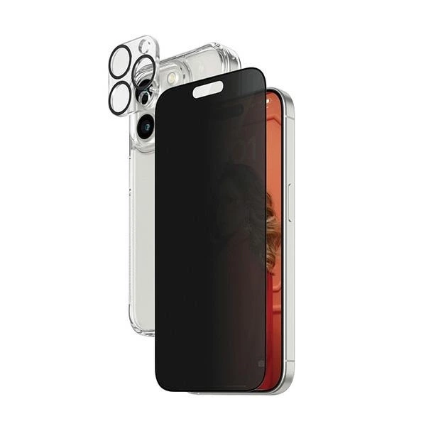 Zestaw PanzerGlass Privacy Bundle 3in1 etui przezroczyste + szkło prywatyzujące + osłona aparatu do iPhone 15 Pro