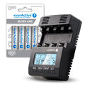 ZESTAW Ładowarka akumulatorków Ni-MH everActive NC-3000 +4x akumulatorki AA / R6 everActive Ni-MH 2000mAh R2U