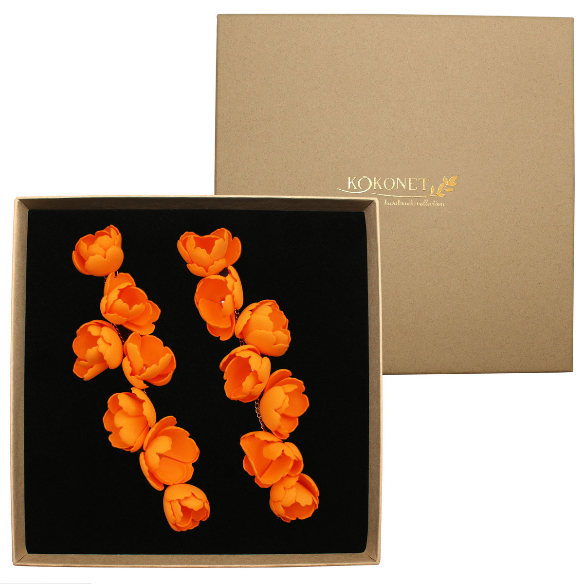 Kolczyki Pomarańczowe Złote Kwiaty Robione Prezent Handmade