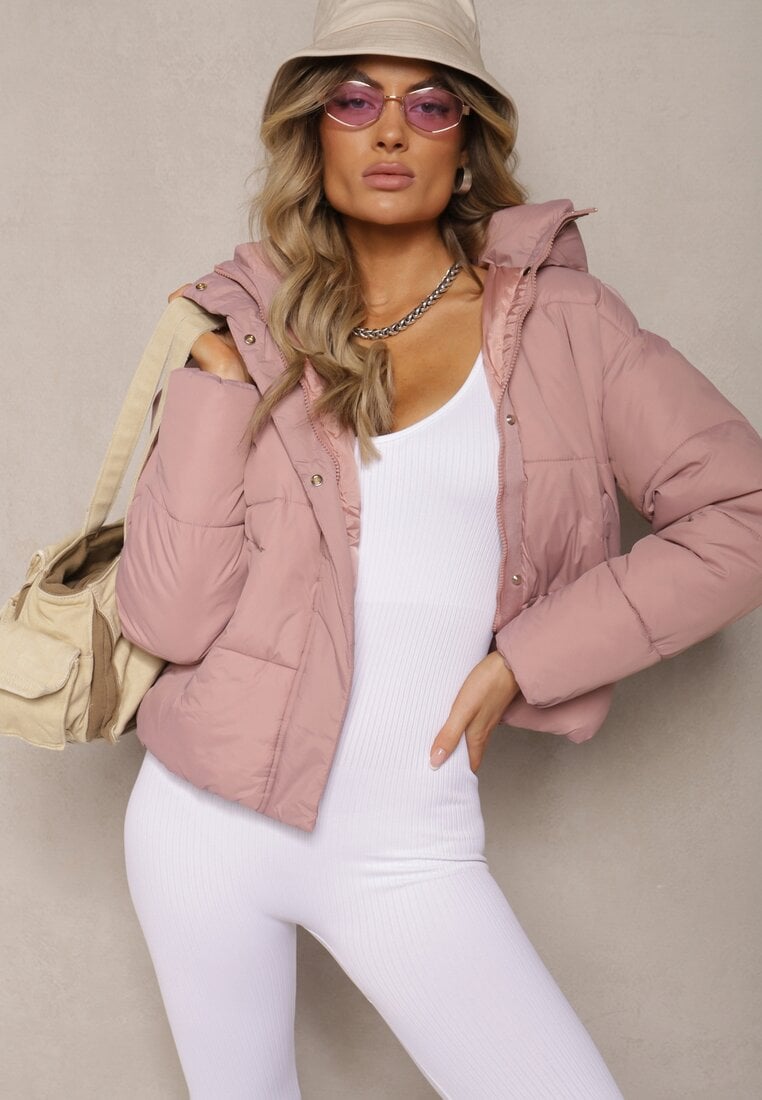 Różowa Kurtka Pikowana Puffer z Kapturem Mivvia