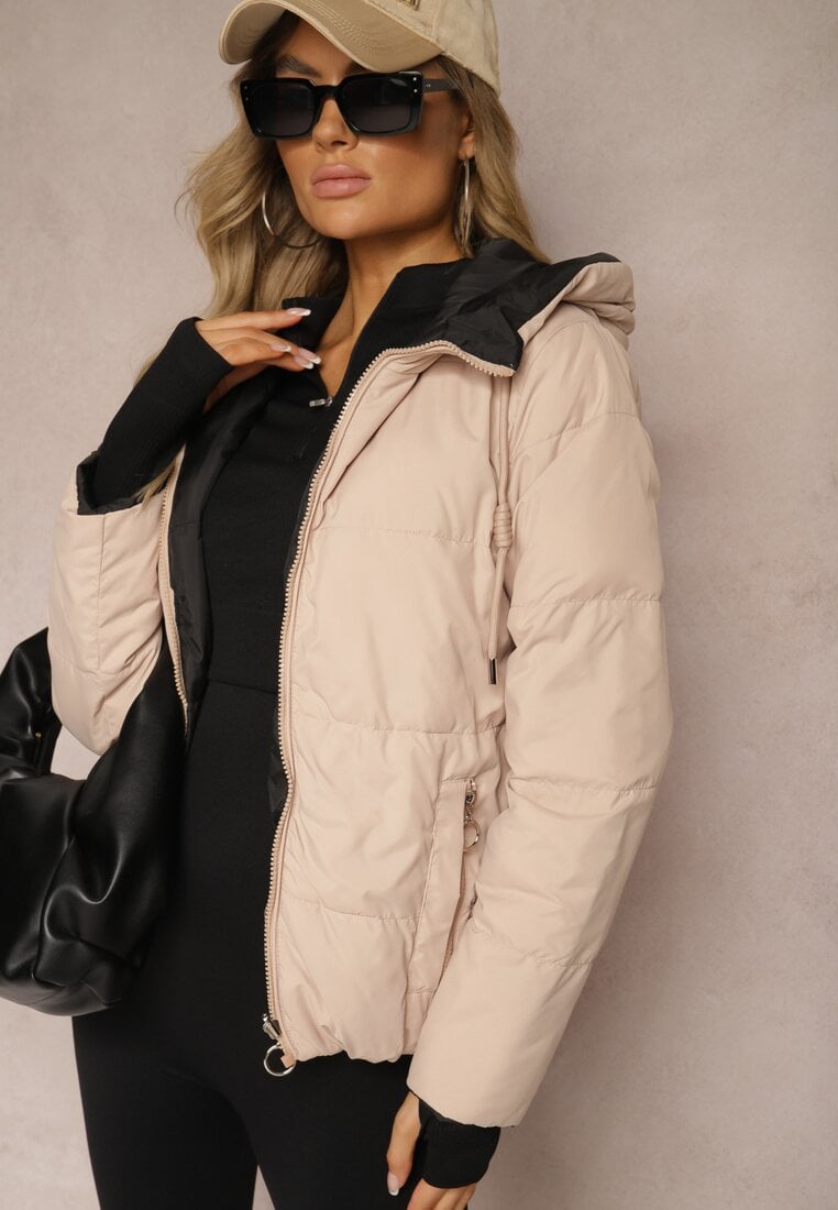 Jasnobeżowa Pikowana Kurtka Dwustronna Wykończona Sznurkami Atitoria