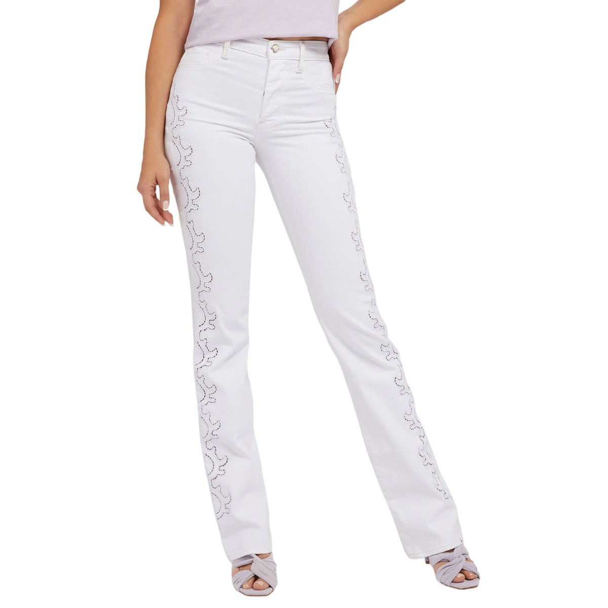 Spodnie damskie Guess 80s Straight Buttons jeansowe ażurowe-W27
