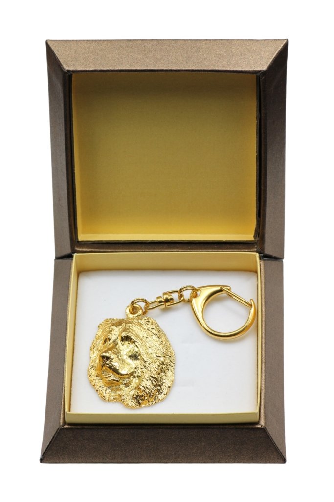 Owczarek kaukaski  - pozłocony brelok do kluczy z psem w pudełku prezentowym, ozdoba torebki, luksusowy dodatek marki Art-Dog