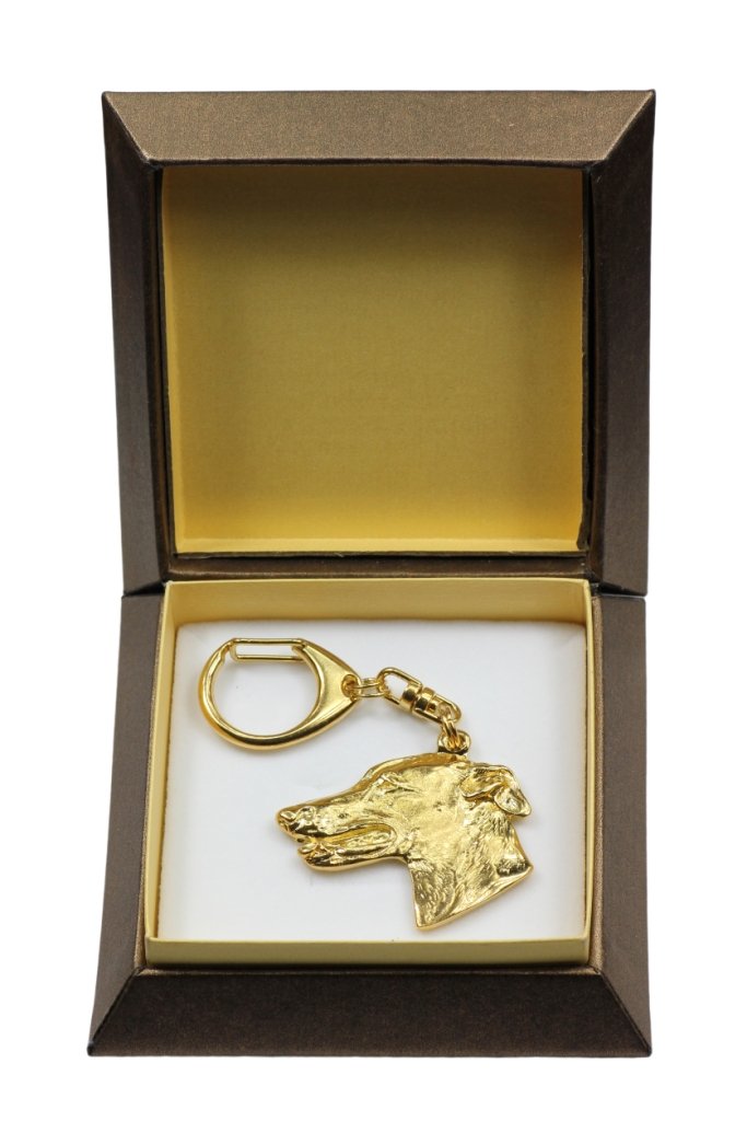 Greyhound, Chart angielski - pozłocony brelok do kluczy z psem w pudełku prezentowym, ozdoba torebki, luksusowy dodatek marki Art-Dog