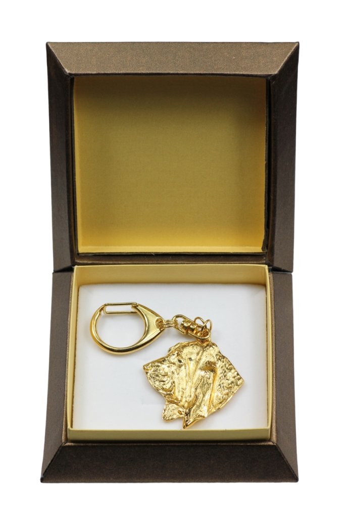 Basset Hound I - pozłocony brelok do kluczy z psem w pudełku prezentowym, ozdoba torebki, luksusowy dodatek marki Art-Dog