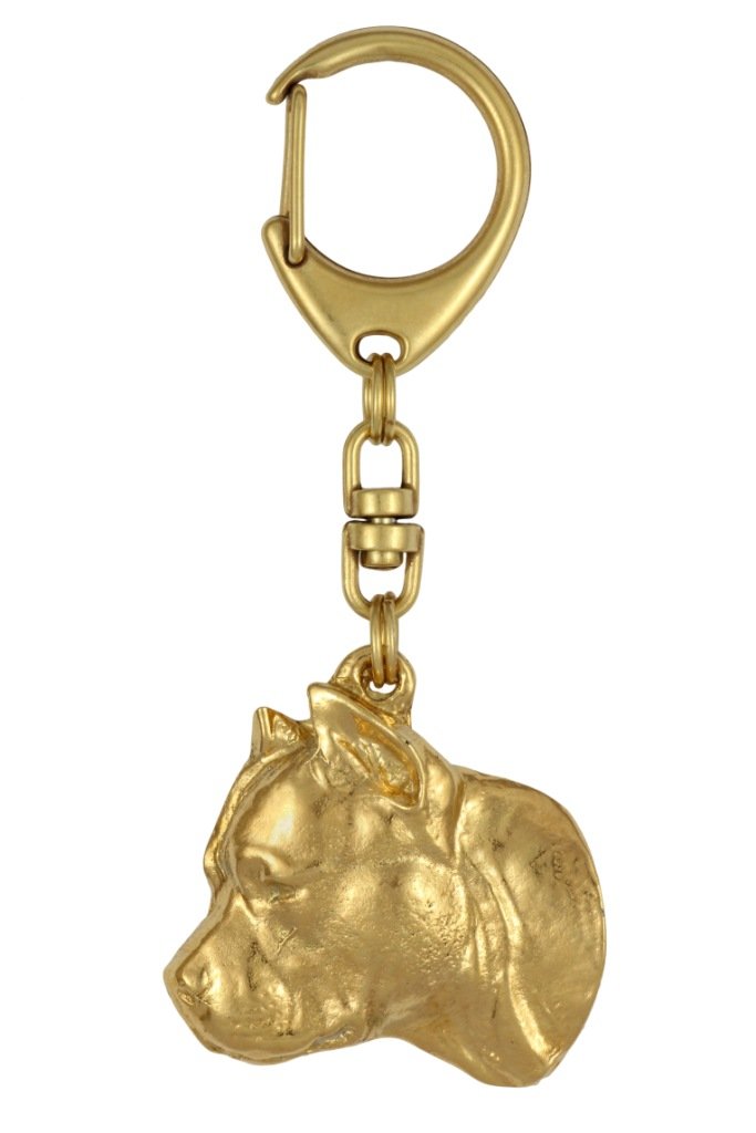 Amerykański Staffordshire terrier, Amstaff, Amstaf II - pozłocony brelok do kluczy z psem, ozdoba torebki, luksusowy dodatek marki Art-Dog