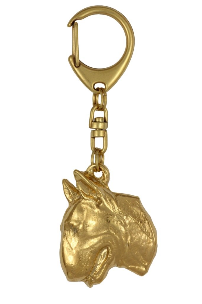 Bulterier, Bull Terrier II - pozłocony brelok do kluczy z psem, ozdoba torebki, luksusowy dodatek marki Art-Dog
