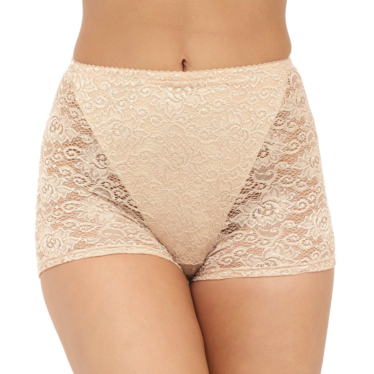 Koronkowe szorty damskie z wysokim stanem 022 beżowe  XXL