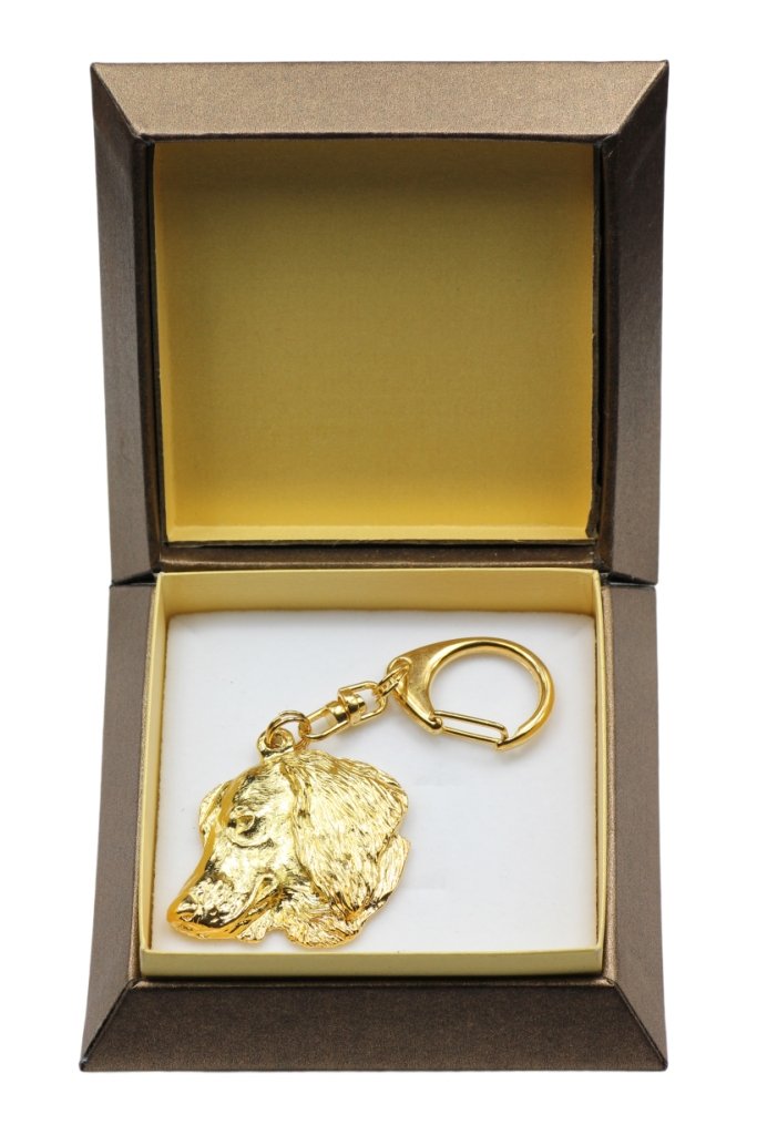 Jamnik szorstkowłosy IV - pozłocony brelok do kluczy z psem w pudełku prezentowym, ozdoba torebki, luksusowy dodatek marki Art-Dog