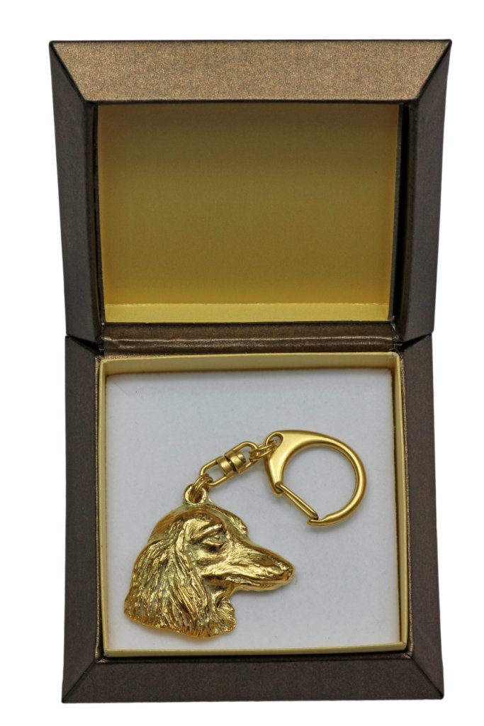 Jamnik szorstkowłosy - pozłocony brelok do kluczy z psem w pudełku prezentowym, ozdoba torebki, luksusowy dodatek marki Art-Dog