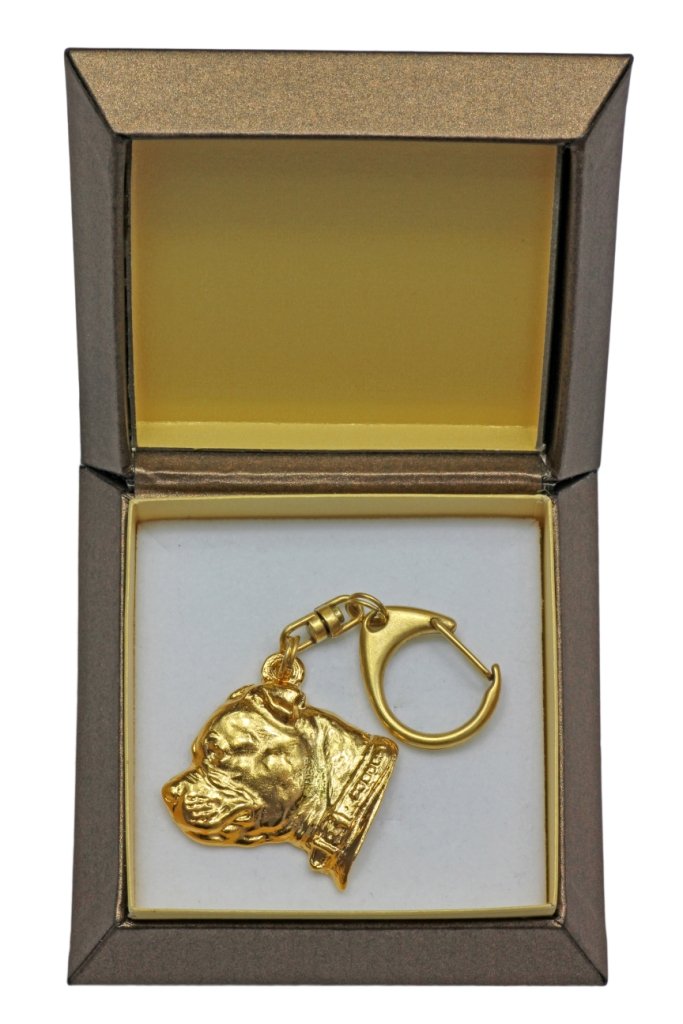 Staffordshire Bull Terrier, Staffik, Staffi II - pozłocony brelok do kluczy z psem w pudełku prezentowym, ozdoba torebki, luksusowy dodatek marki Ar..