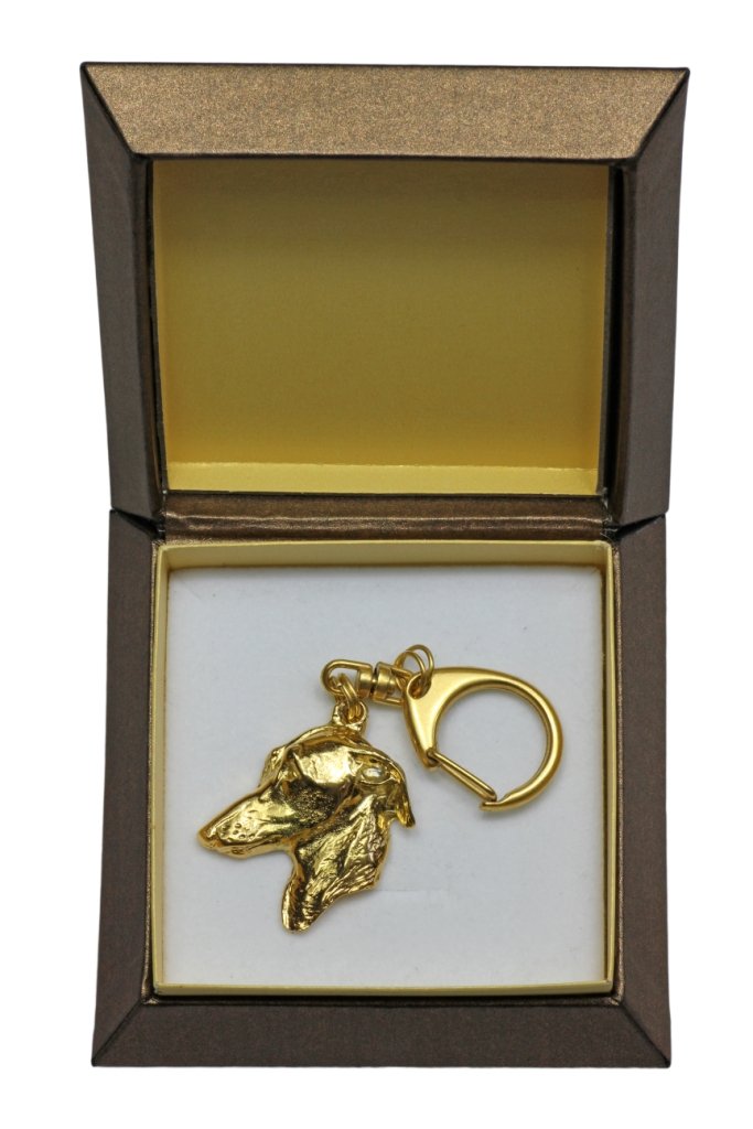Charcik włoski, Italian Greyhound - pozłocony brelok do kluczy z psem w pudełku prezentowym, ozdoba torebki, luksusowy dodatek marki Art-Dog