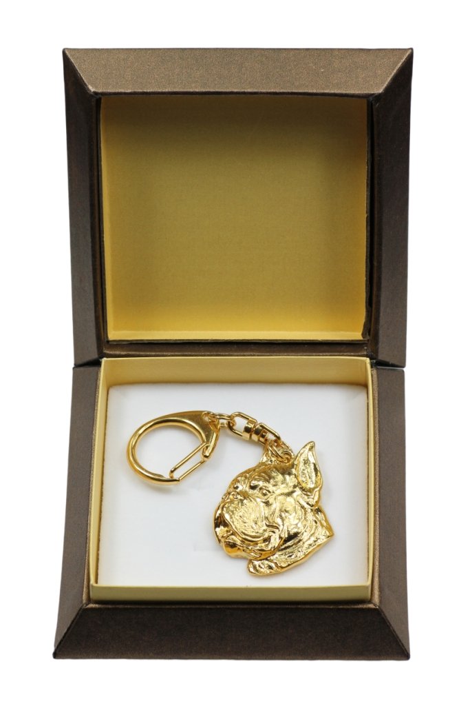 Bokser, Boxer II - pozłocony brelok do kluczy z psem w pudełku prezentowym, ozdoba torebki, luksusowy dodatek marki Art-Dog