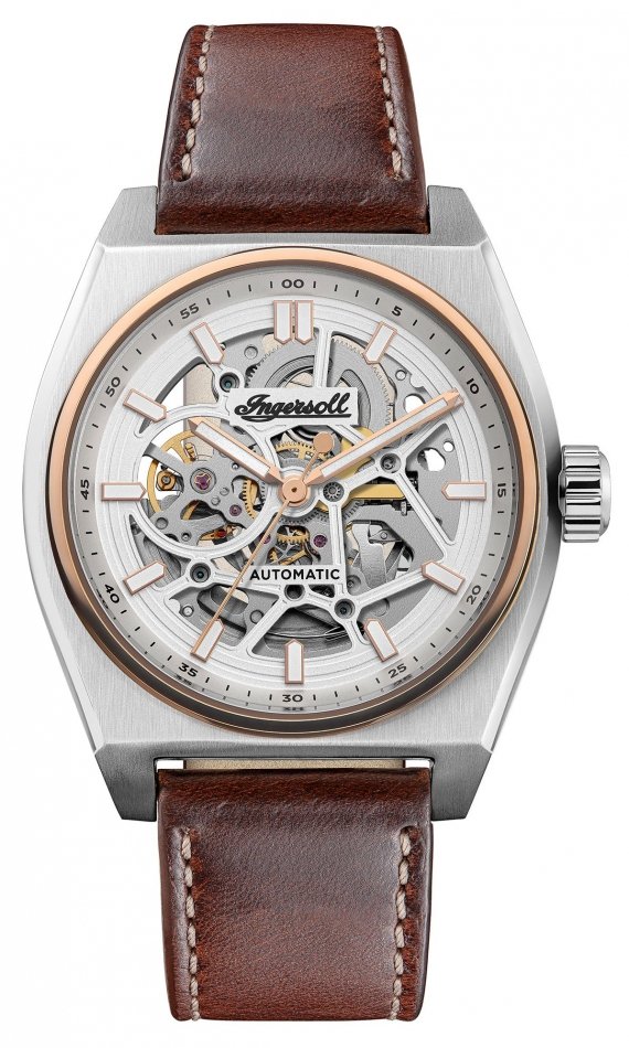 Zegarek męski INGERSOLL I14302 brązowy klasyczny skeleton