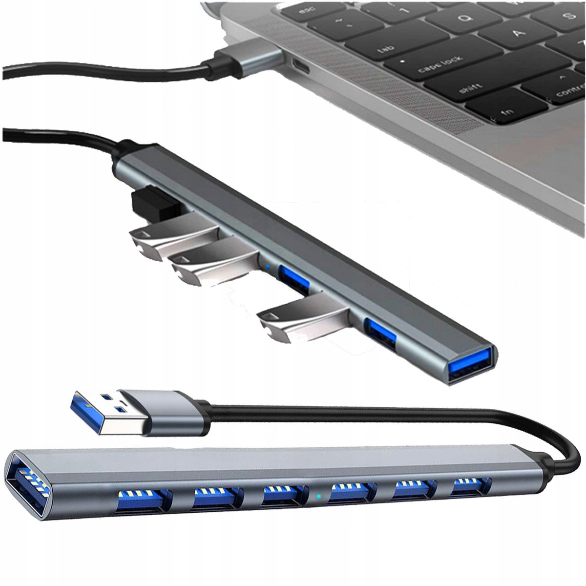 HUB USB-C 3.0 ROZDZIELACZ PORTÓW 7W1 USB 3.2 AKTYWNY SZYBKI ROZGAŁĘŹNIK