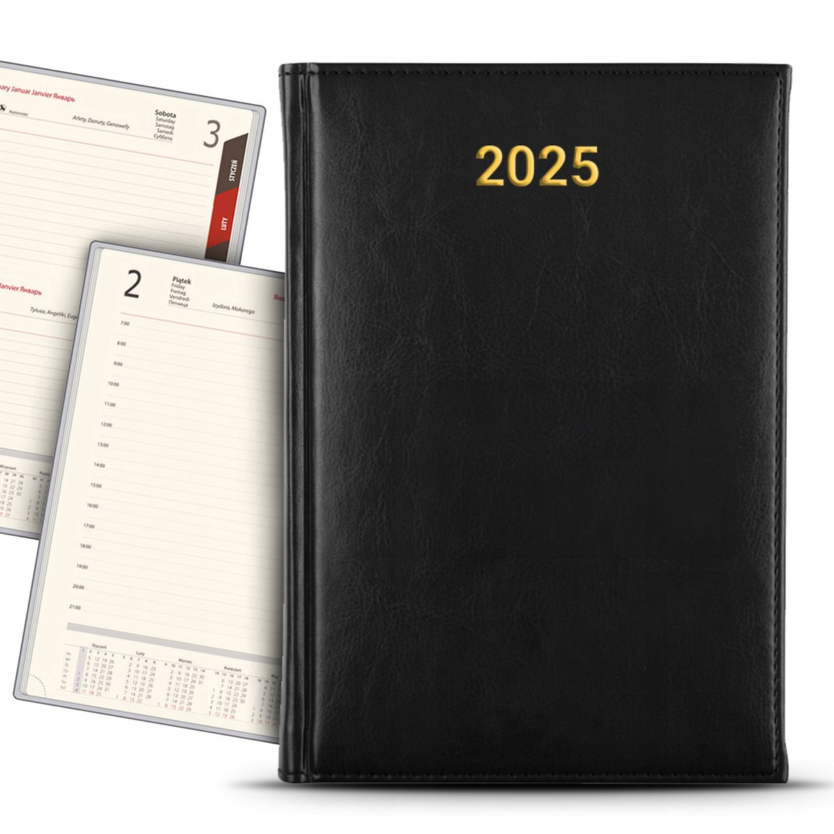 KALENDARZ 2025 Roczny Planer Terminarz Planowanie Czasu CZARNY Książkowy