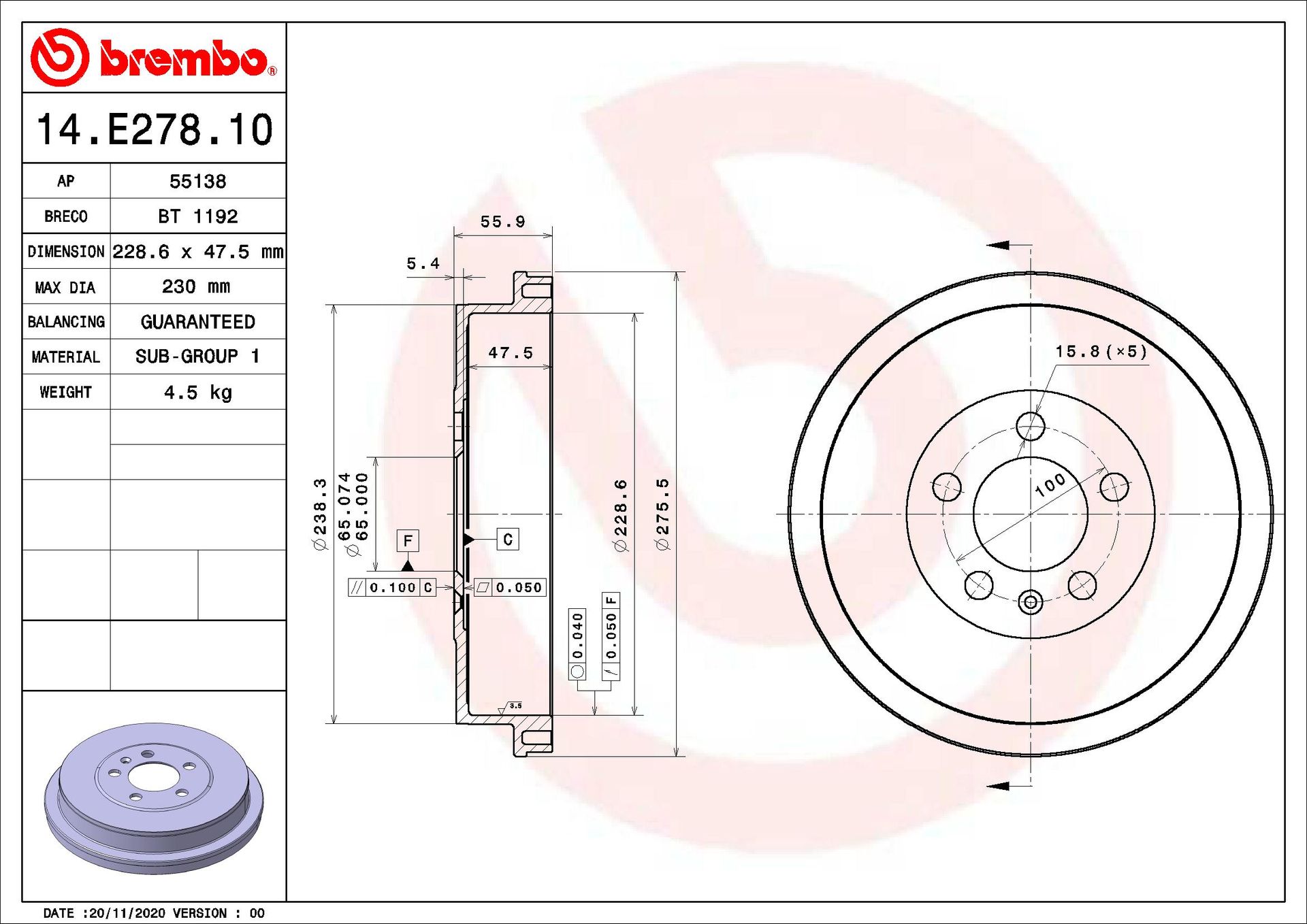 Bęben hamulcowy Brembo 14.E278.10