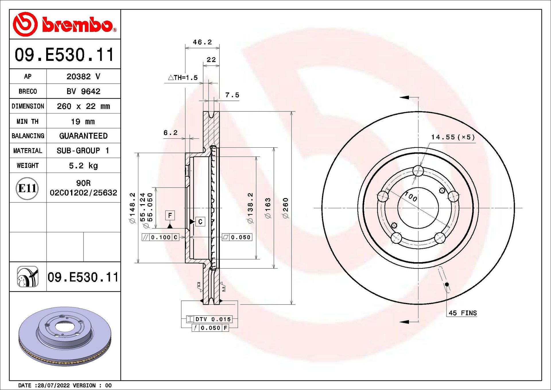 Tarcza hamulcowa Brembo 09.E530.11