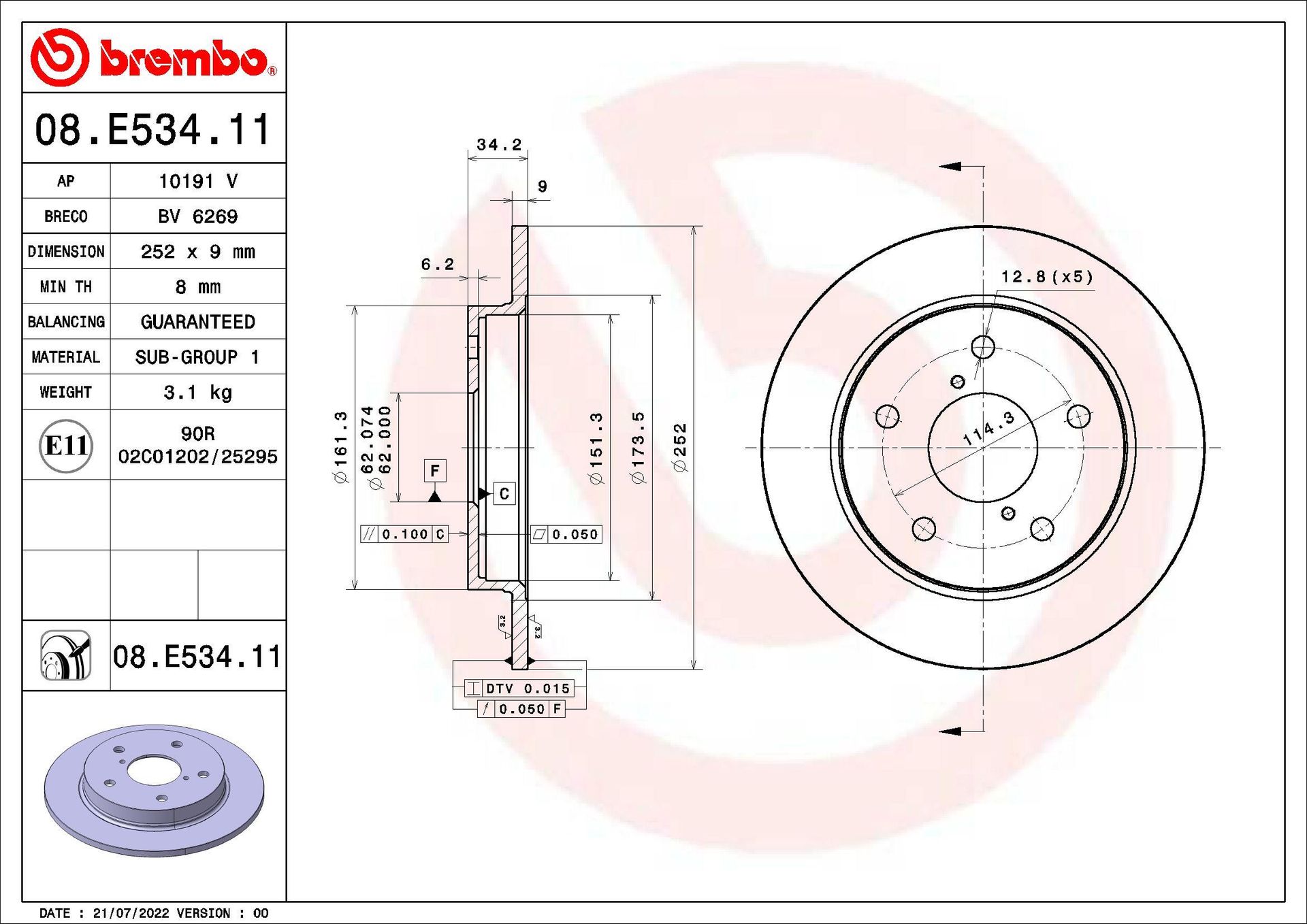 Tarcza hamulcowa BREMBO 08.E534.11  w 24 h. Do 100 dni na zwrot. 100 tys. Klientów.
