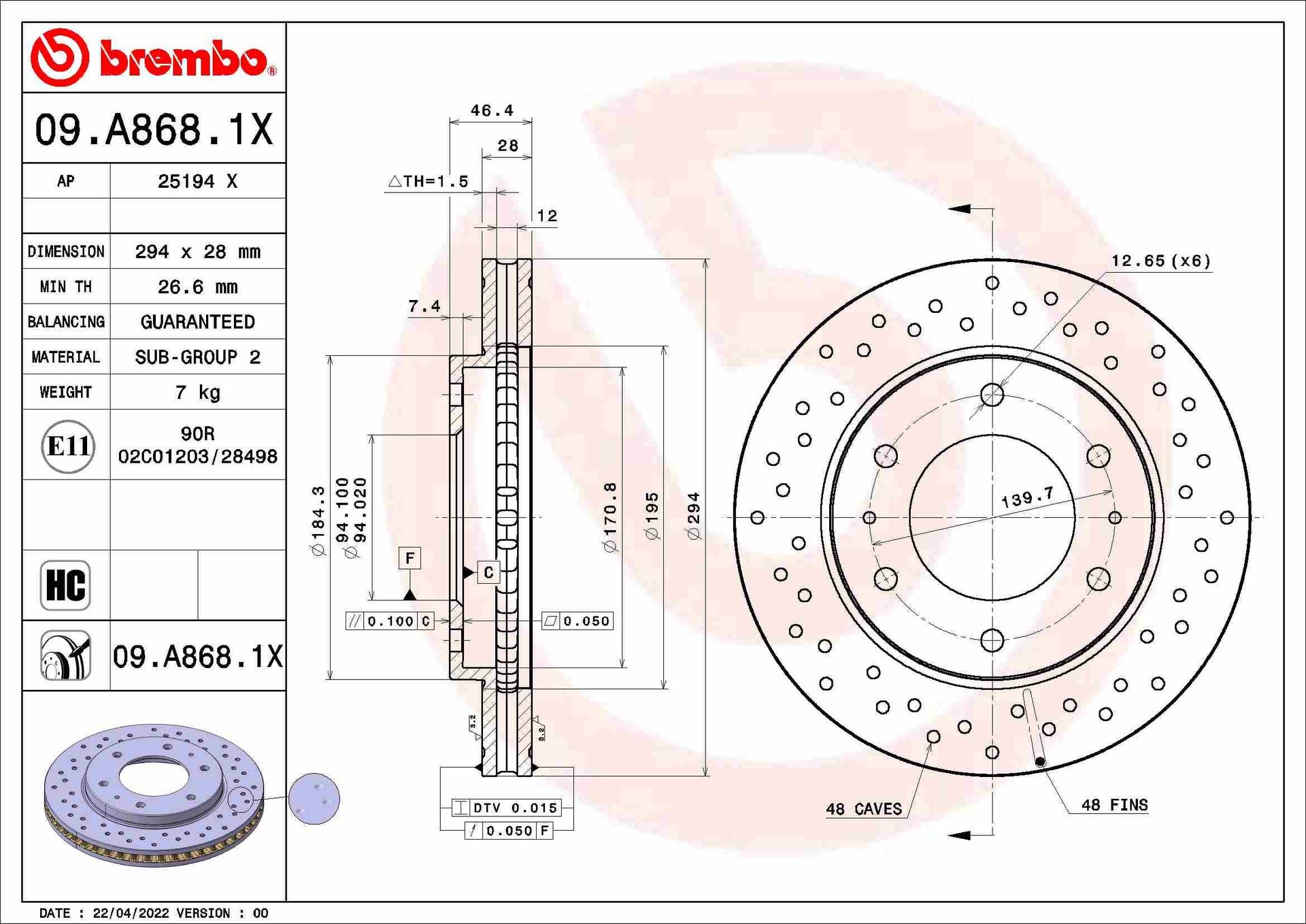 Tarcza hamulcowa Brembo 09.A868.1X