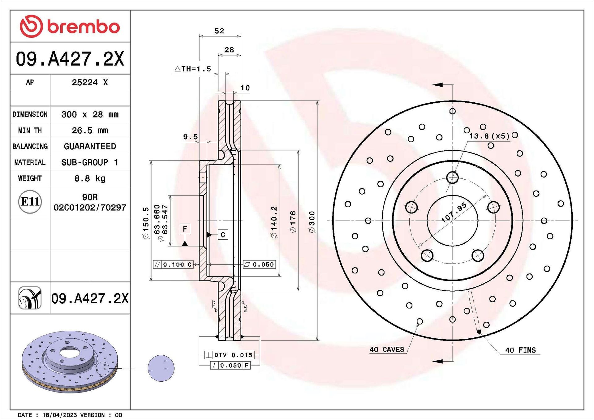 Tarcza hamulcowa Brembo 09.A427.2X