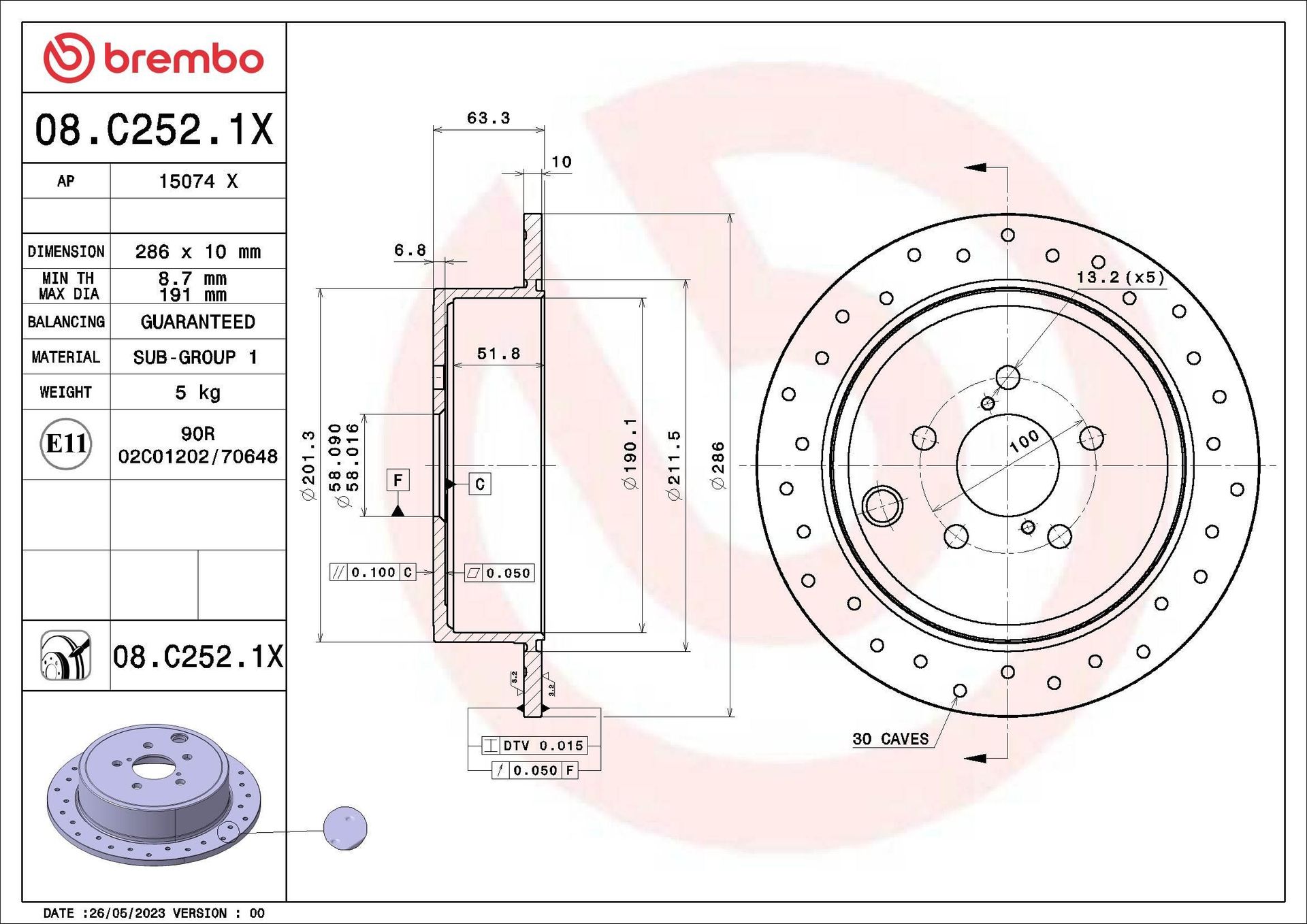 Tarcza hamulcowa Brembo 08.C252.1X