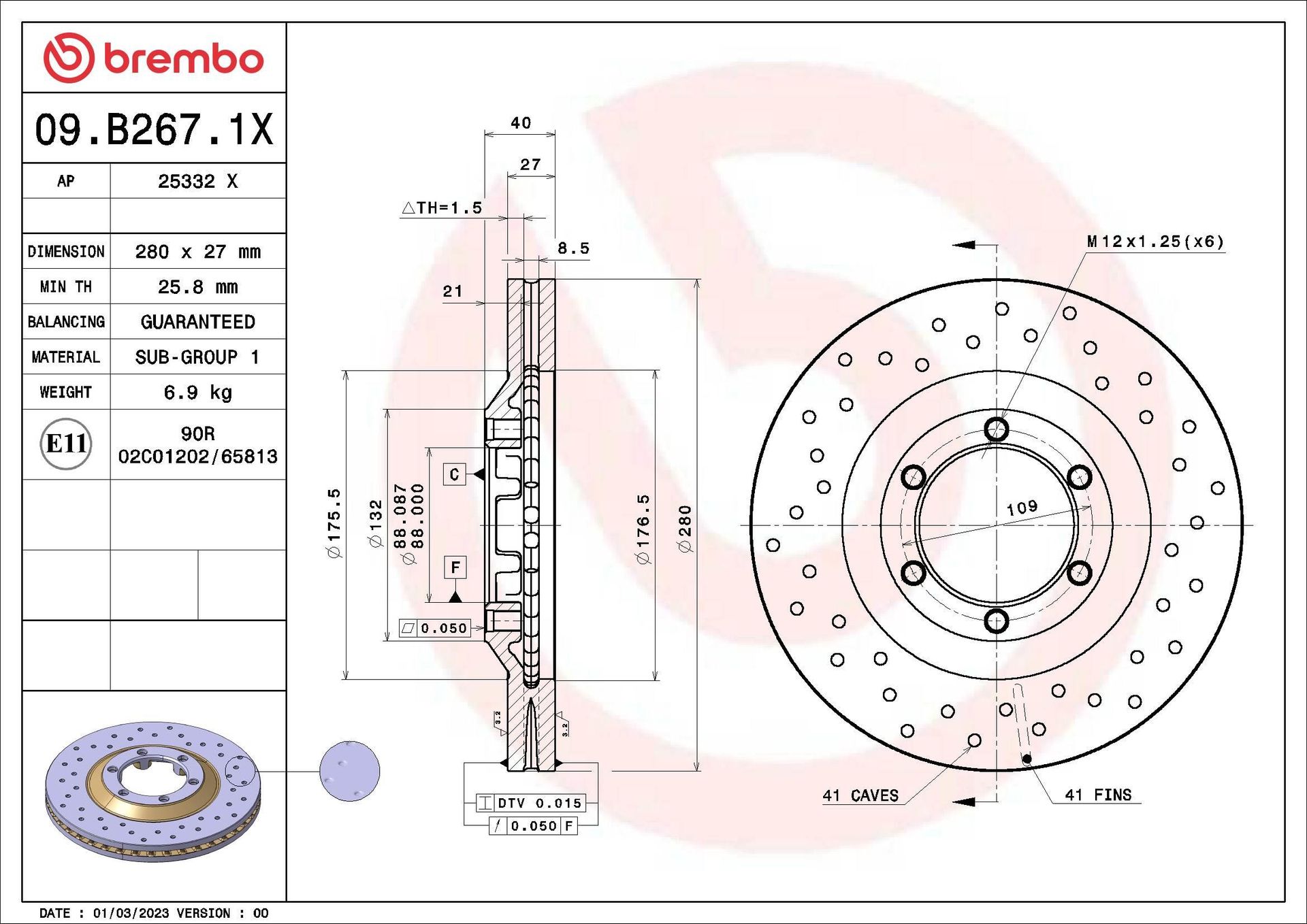 Tarcza hamulcowa Brembo 09.B267.1X