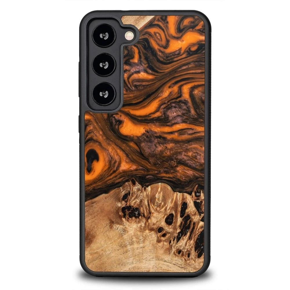 Etui z drewna i żywicy na Samsung Galaxy S23 Bewood Unique Orange - pomarańczowo-czarne