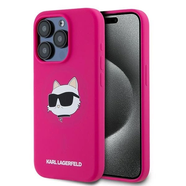 Etui Karl Lagerfeld Silicone Choupette Head MagSafe na iPhone 15 Pro Max - różowe