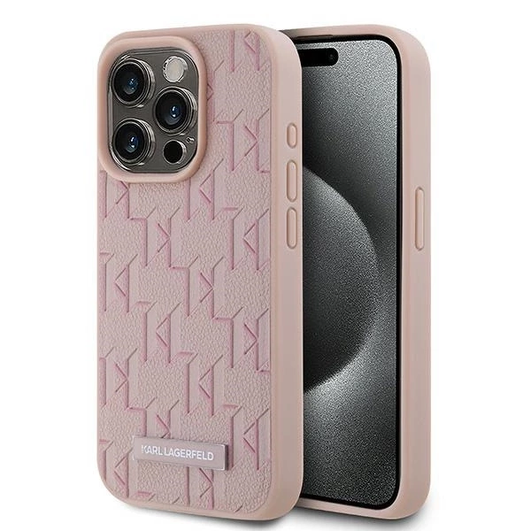 Etui Karl Lagerfeld Leather Monogram Metal Logo na iPhone 15 Pro Max - różowe