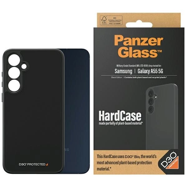 Etui PanzerGlass HardCase z D3O® Bio i certyfikatem Military Grade na Samsung Galaxy A55 5G - przezroczysto-czarne