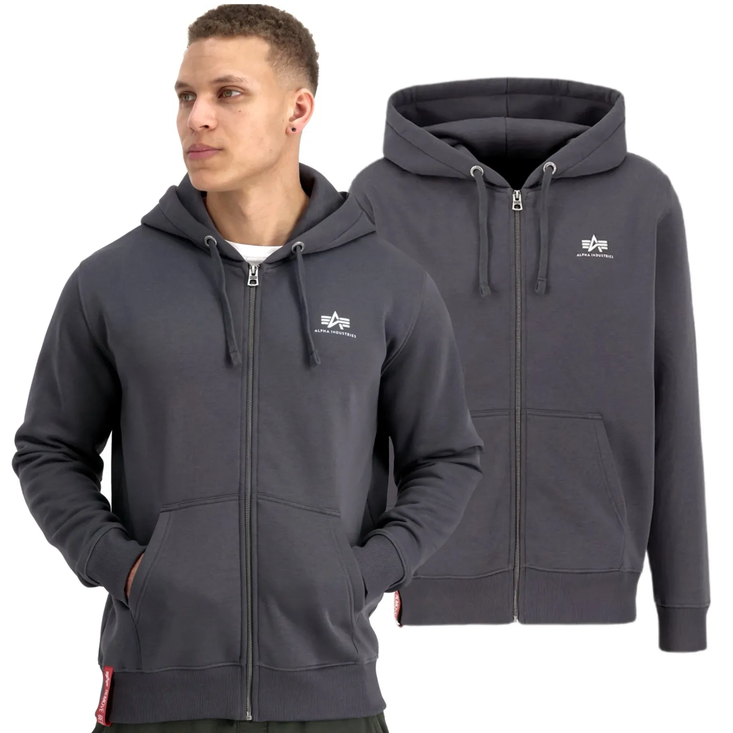 Alpha Industries Bluza rozpinana z kapturem Basic Small Logo 118342 684 - Vintage Grey