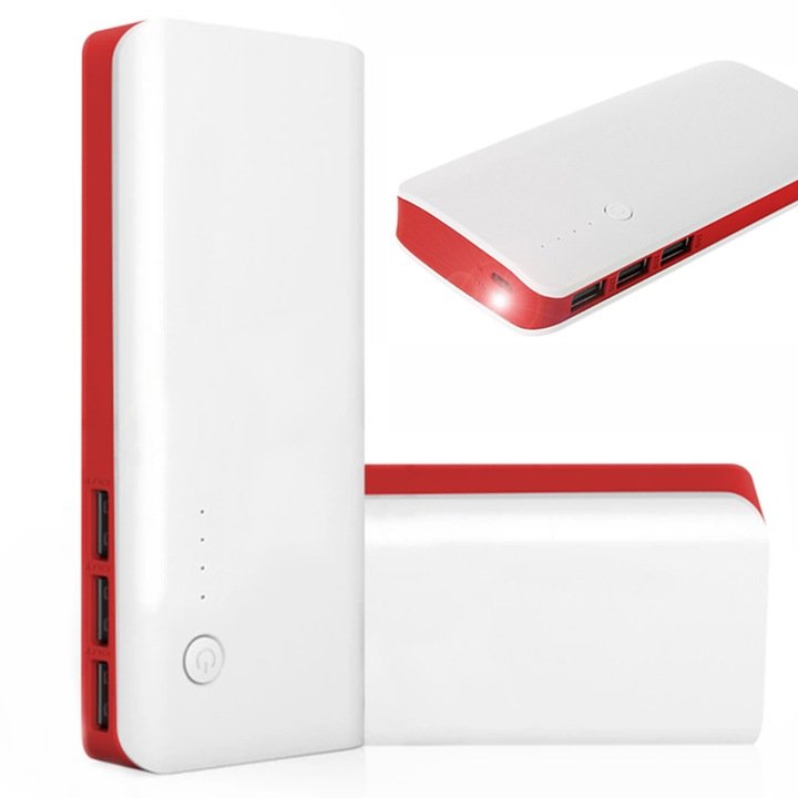 POWERBANK CZERWONY MOCNA ZAPASOWA BATERIA 20000 mAh 3XUSB + LATARKA