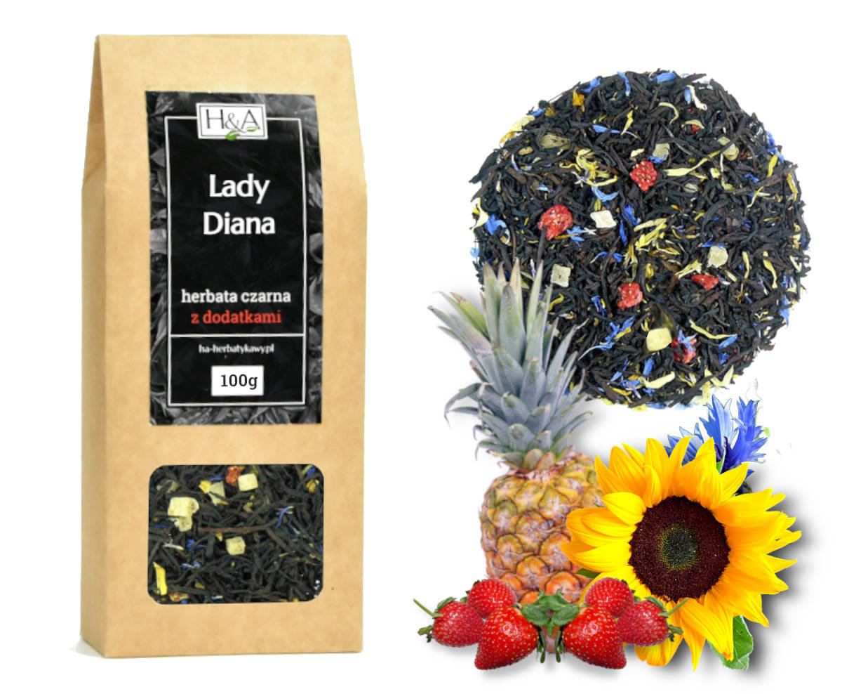 Herbata czarna smakowa LADY DIANA 100g Truskawki Ananas