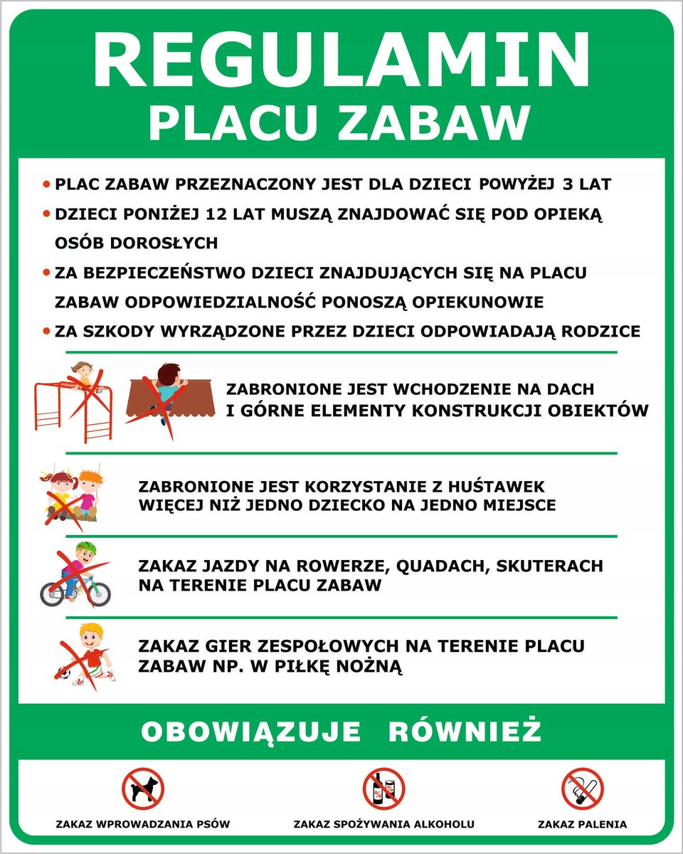 Tablica Regulamin placu zabaw 4, 80x100cm dibond 3mm