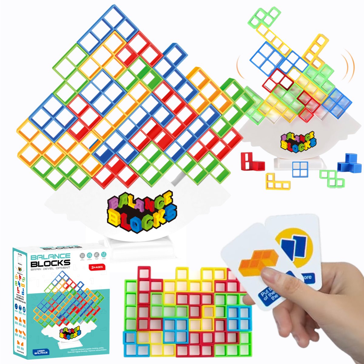 TETRIS Balance Blocks UKŁADANKA GRA LOGICZNA ZRĘCZNOŚĆIOWA KLOCKI BALANSUJĄCA WIEŻA 64 el