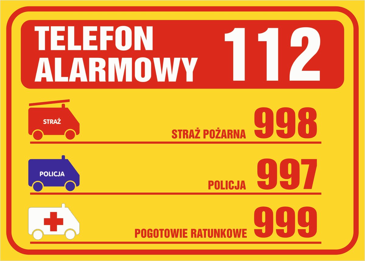 Tablica TELEFONY ALARMOWE 25x35cm PCV 1mm