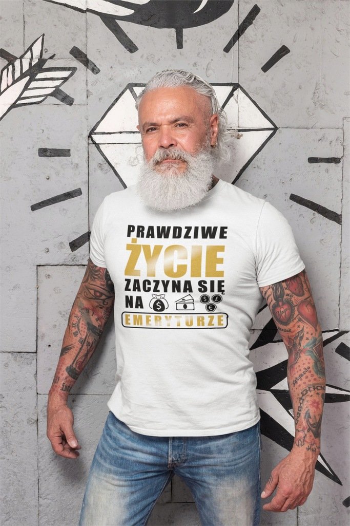 Męska koszulka dla Emeryta Super prezent dla Taty dla Przyjaciela na Urodziny Śmieszna koszulka z napisem Prawdziwe życie zaczyna się na emeryturze S