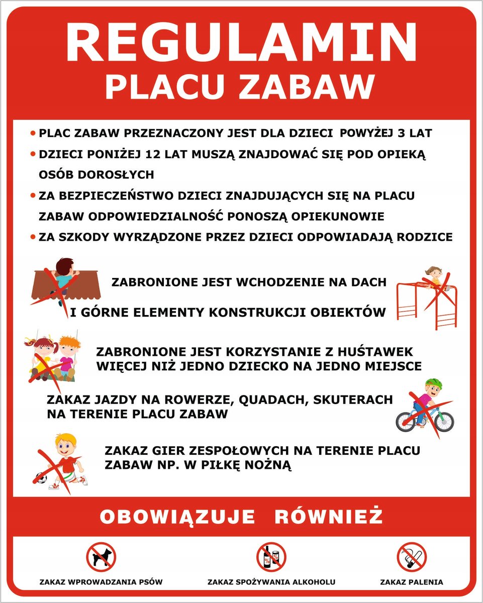 Tablica Regulamin placu zabaw 3, 80x100cm dibond 3mm