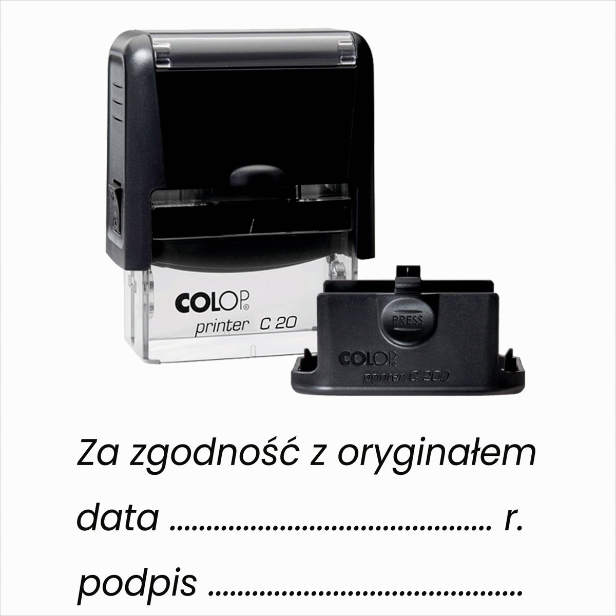 Pieczątka, pieczątki ZA ZGODNOŚĆ Z ORYGINAŁEM DATA PODPIS 14x36, Colop 20