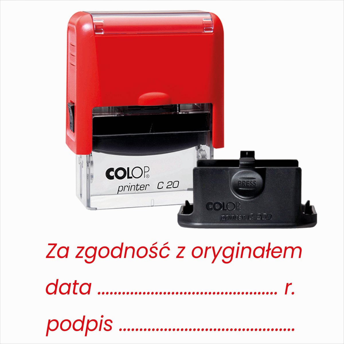 Pieczątka, pieczątki ZA ZGODNOŚĆ Z ORYGINAŁEM DATA PODPIS 14x36, Colop 20
