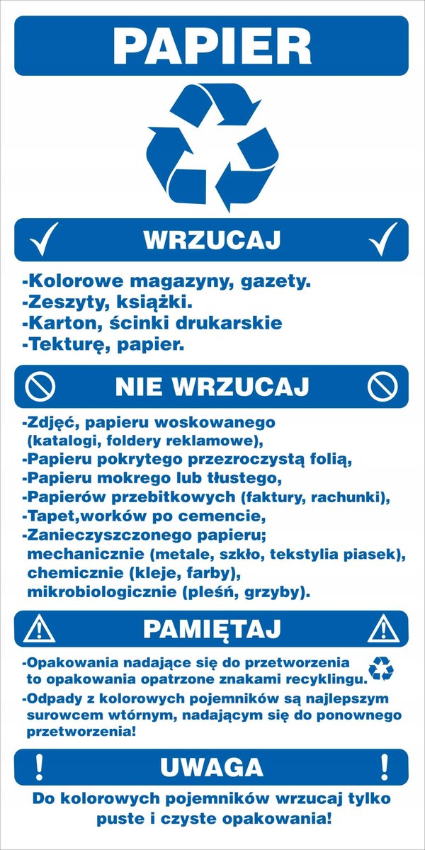 Naklejka SEGREGACJA ODPADÓW, PAPIER 25x50cm