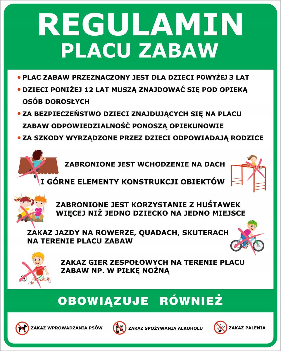 Tablica Regulamin placu zabaw 2, 80x100cm dibond 3mm