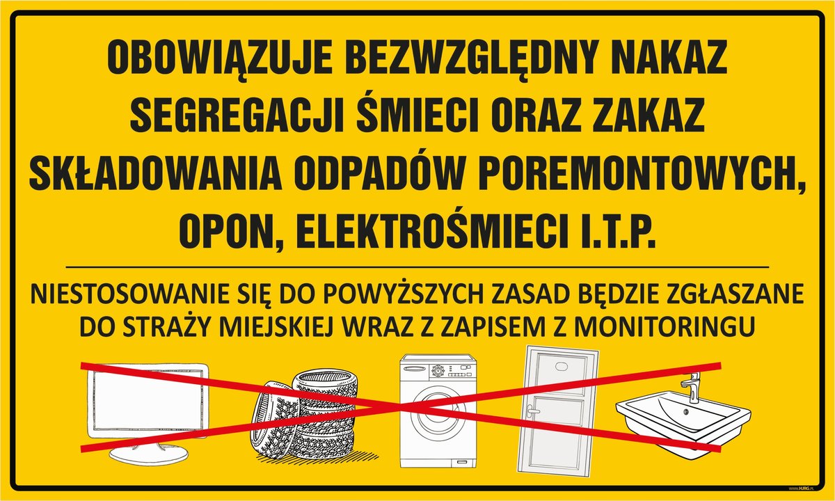 Tablica duża NAKAZ SORTOWANIA, ŚMIETNIKI, SEGREGACJA ŚMIECI PCV3mm 42x70 cm